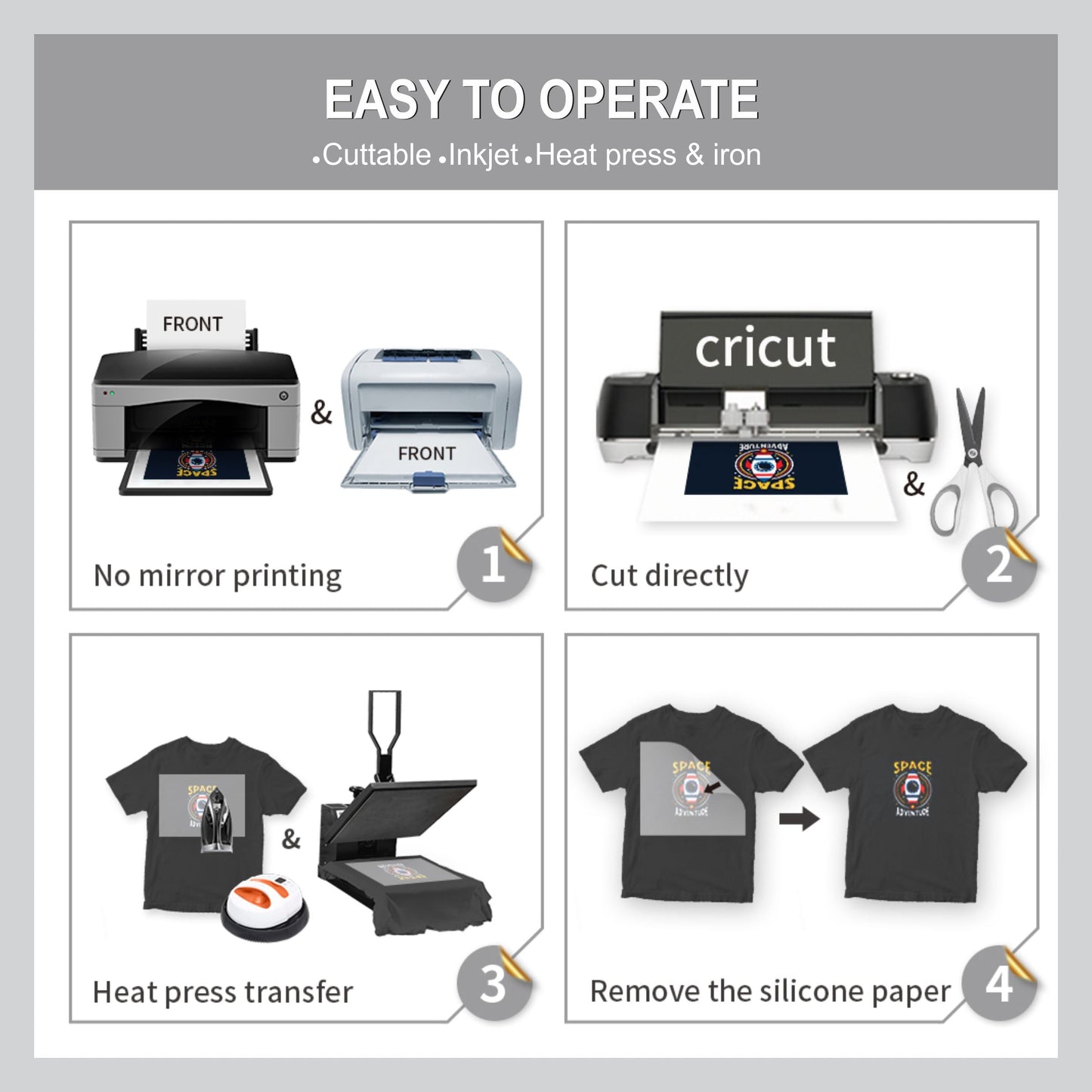 High-quality Dark T-Shirt Transfer Paper A4 (10 sheets) for printing on dark fabrics