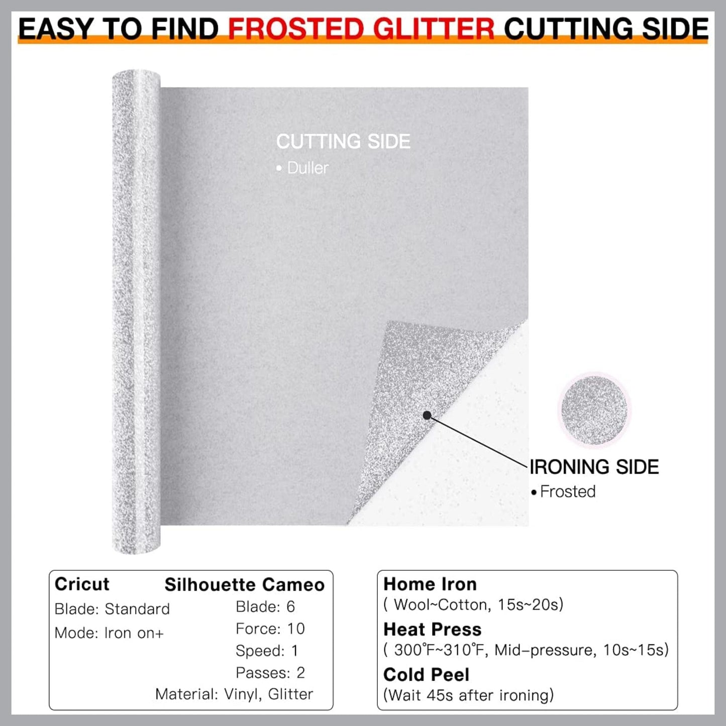 Silver Glitter Heat Transfer Vinyl Sheet – 10 x 36 Inches