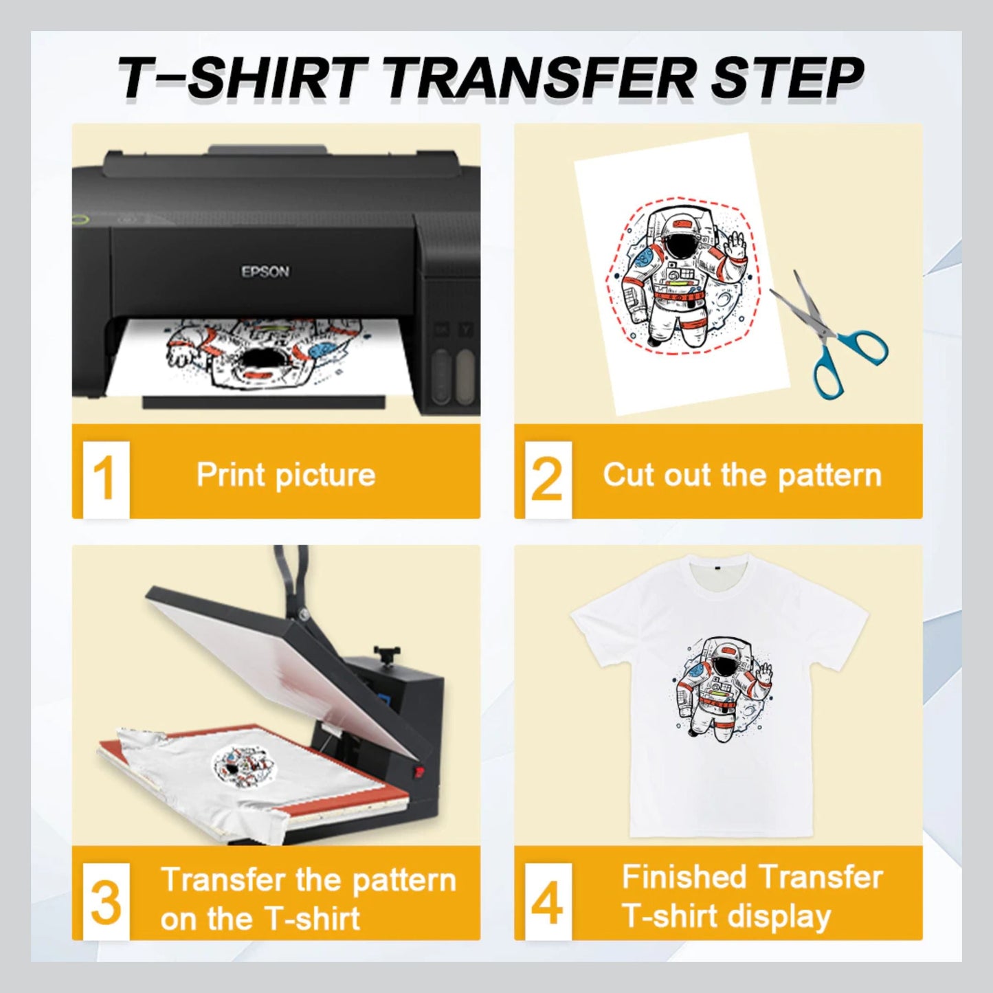 Light T Shirt Transfer Paper Ecotone for Fabrics, 10 Sheets, A4 Size All Inkjet Printer Epson, Canon, Hp, Brother