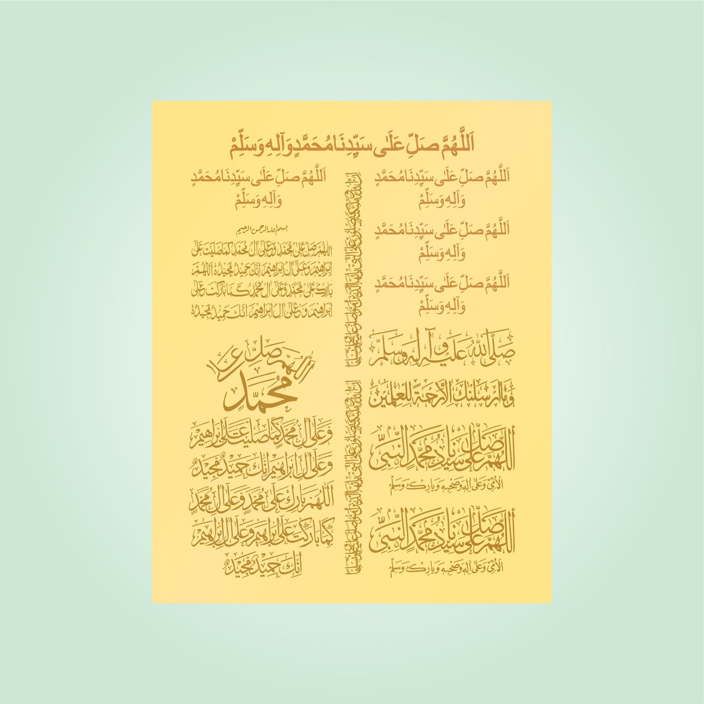 Transparent Golden Printed Sticker for Resin Art – 7.5” x 10” Sheet (Darood Shareef )