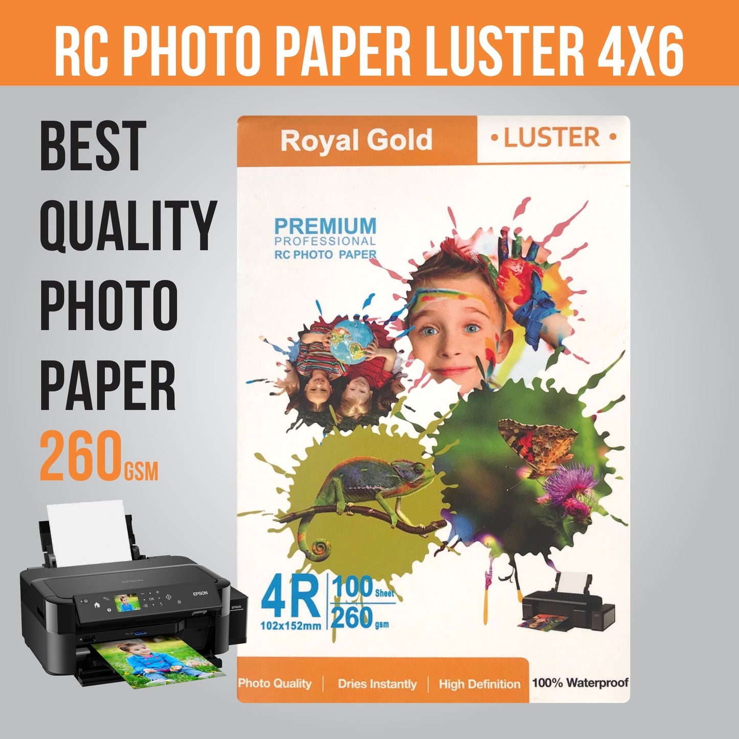 Royal Gold Luster Photo Paper 260GSM – 4x6" & 5x7" (1 Pack = 100 Sheets)
