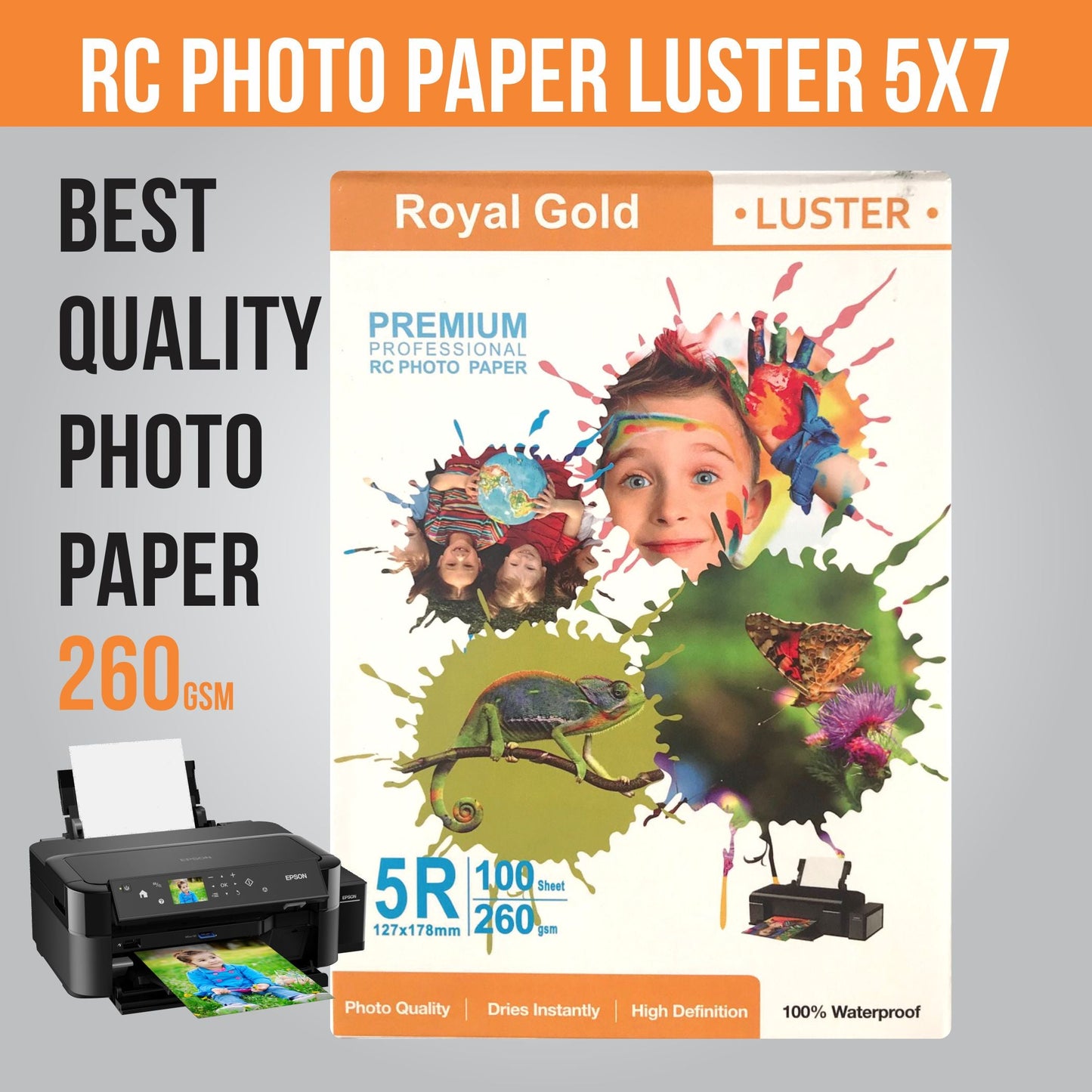 Royal Gold Luster Photo Paper 260GSM – 4x6" & 5x7" (1 Pack = 100 Sheets)