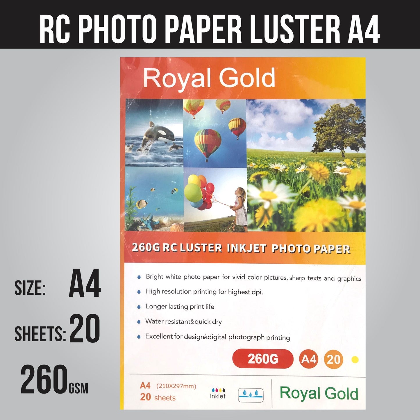 A4 Royal Gold Luster Photo Paper 260GSM – (1 Pack = 20 Sheets)