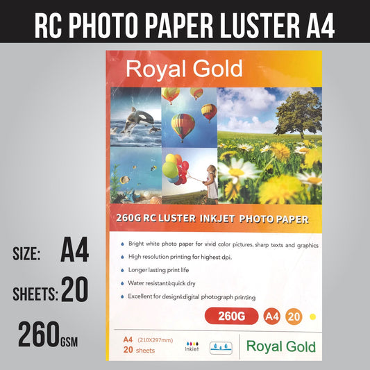 A4 Royal Gold Luster Photo Paper 260GSM – (1 Pack = 20 Sheets)