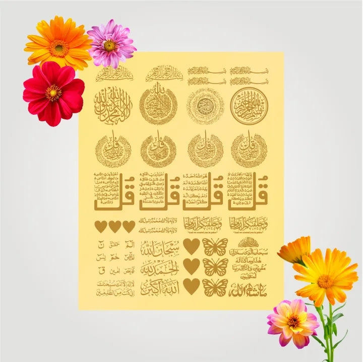 Transparent Golden Printed Sticker for Resin Art – 7.5” x 10” Sheet (MIX DESIGN small)
