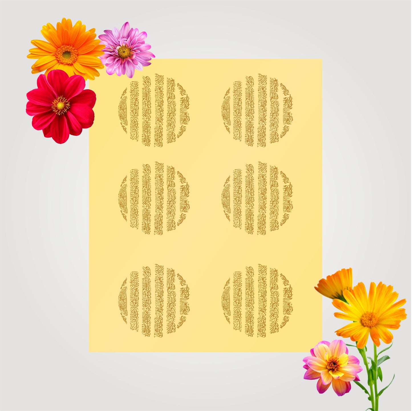 Transparent Golden Printed Sticker for Resin Art – 7.5” x 10” Sheet (Aytal Kursi D3)