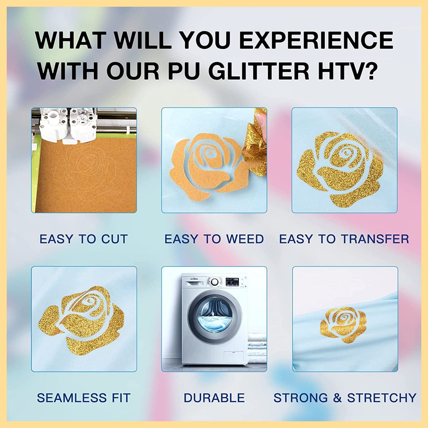 Golden Glitter Heat Transfer Vinyl Sheet – 10 x 36 Inches