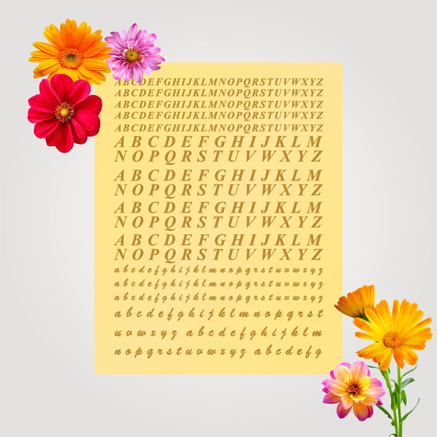 Transparent  Printed Sticker for Resin Art – 7.5” x 10” Sheet-(ALPHABETS)