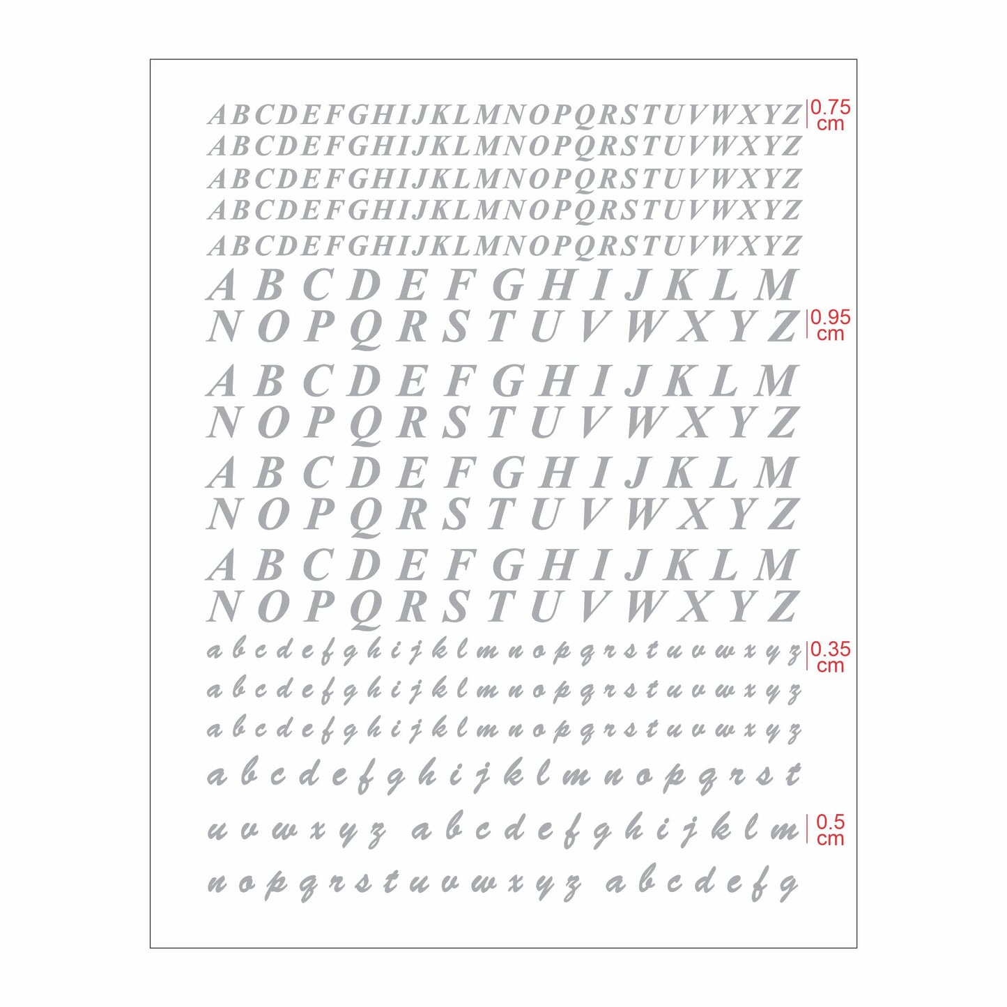 Transparent  Printed Sticker for Resin Art – 7.5” x 10” Sheet-(ALPHABETS)