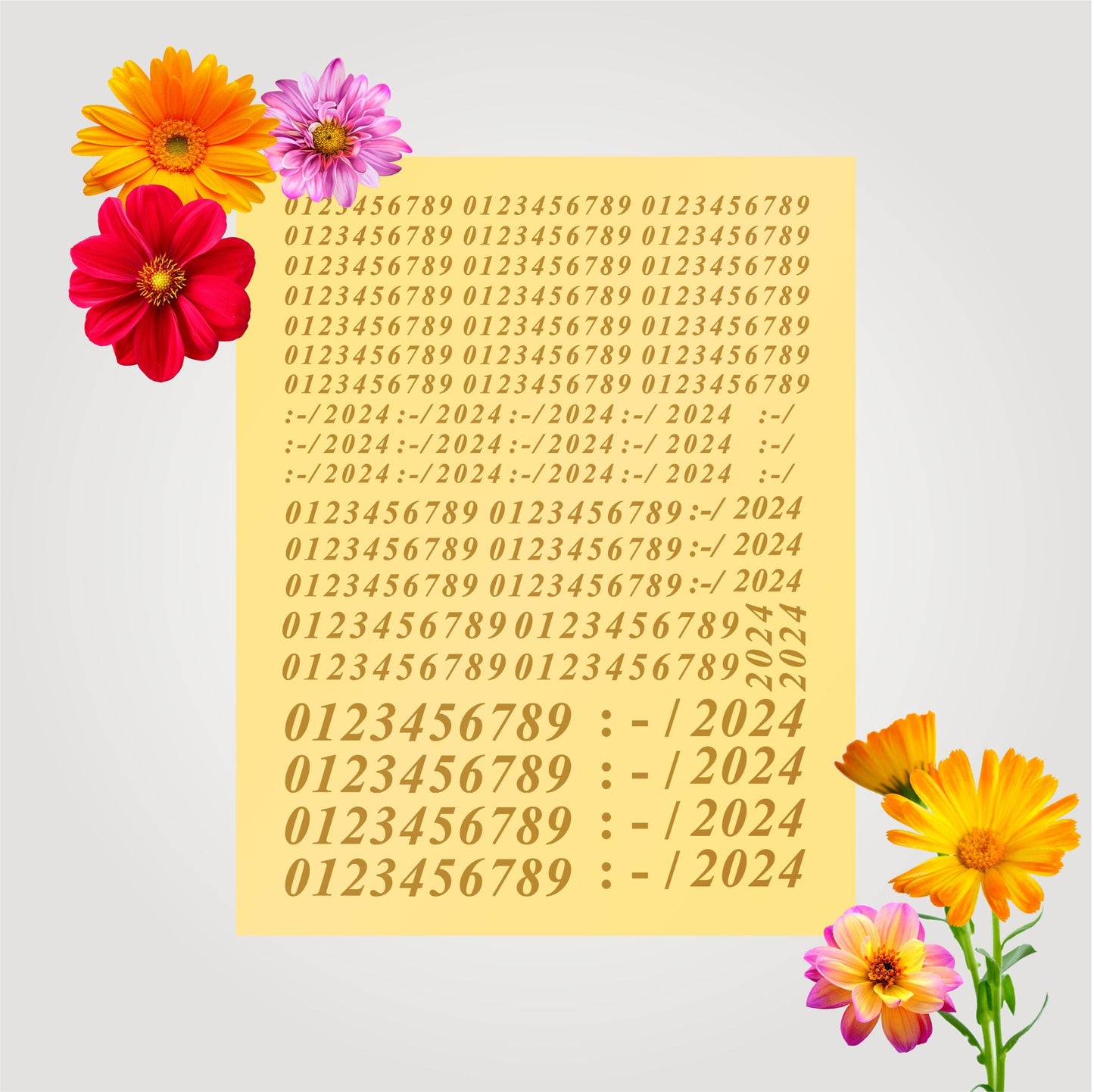 Transparent Golden Printed Sticker for Resin Art – 7.5” x 10” Sheet (Number)