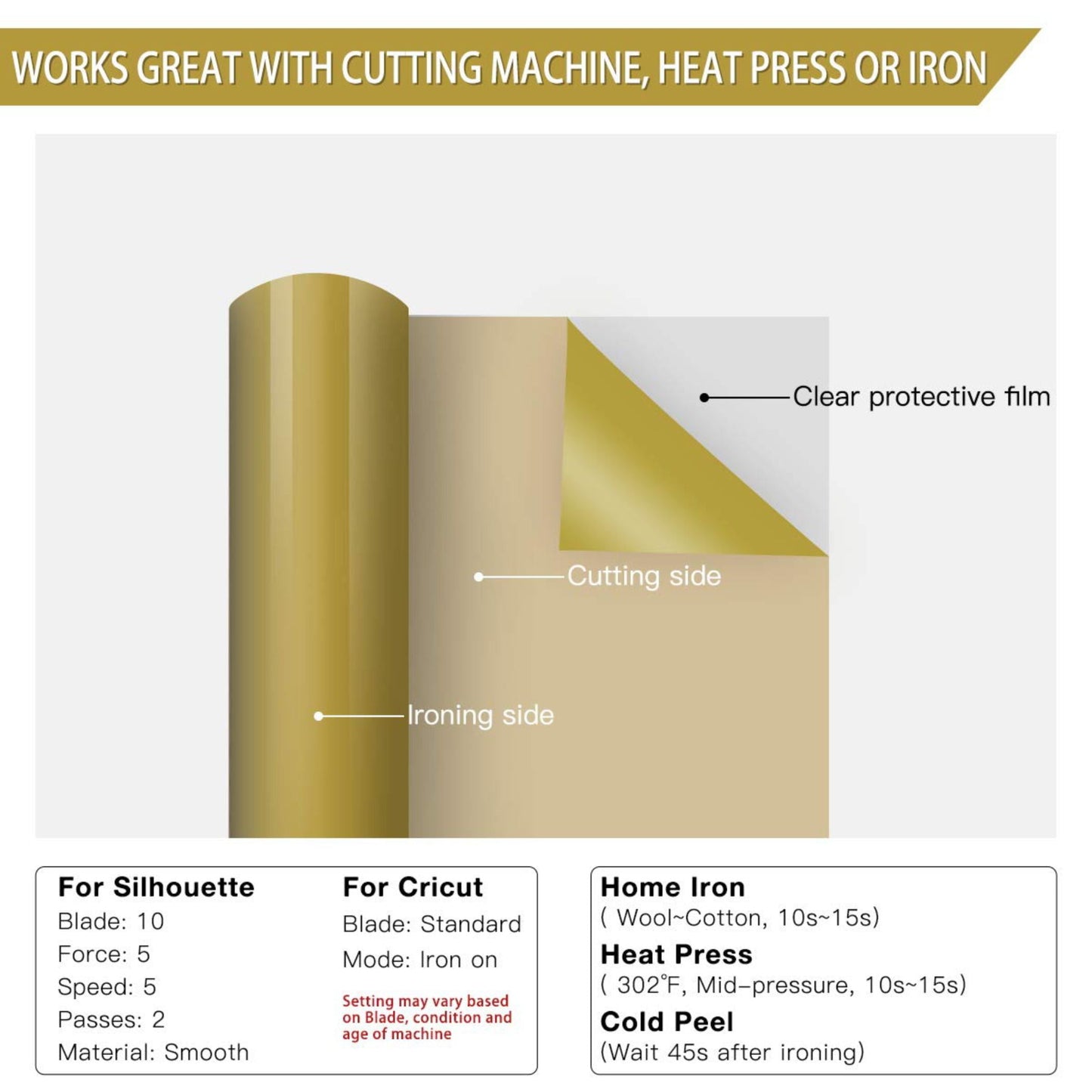 Heat Transfer Golden Vinyl Sheet 10 x 36 Inches