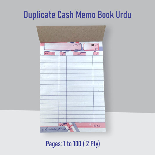 Cash Memo English/Urdu - Bill Book  Receipt Book Cash Memo