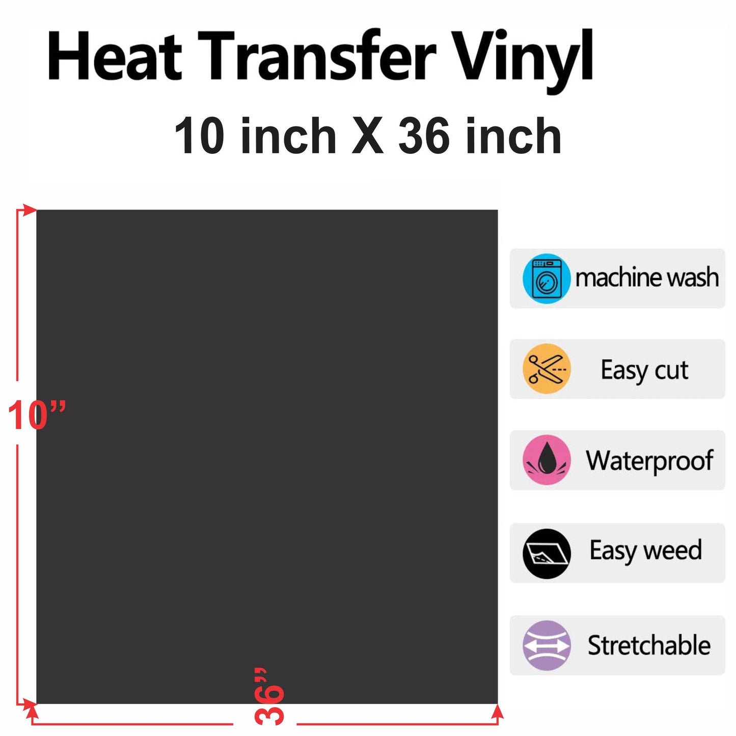 Black Heat Transfer Vinyl Sheet – 10 x 36 Inches