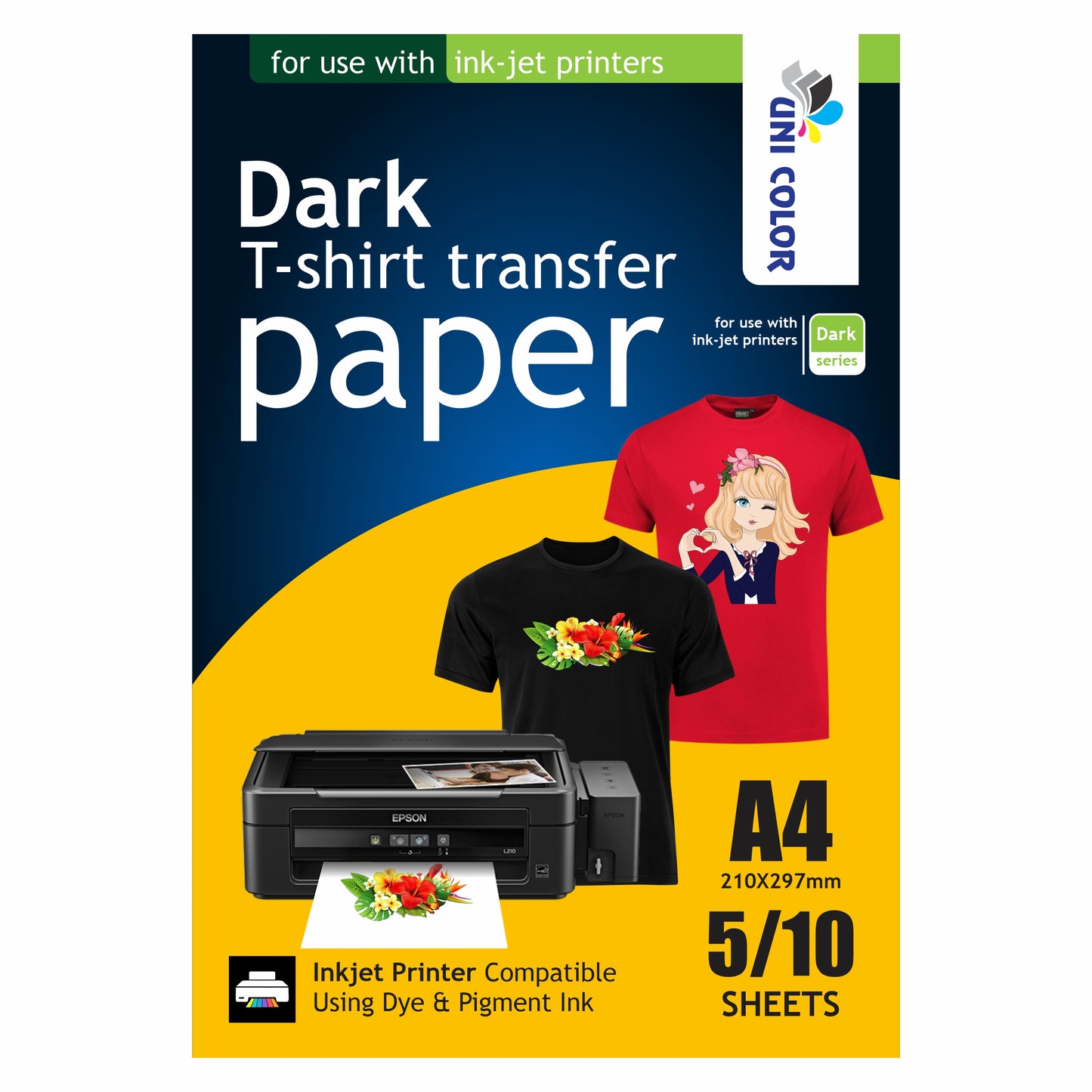 High-quality Dark T-Shirt Transfer Paper A4 (10 sheets) for printing on dark fabrics