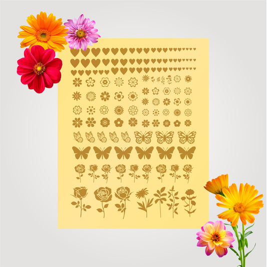 Transparent Golden Printed Sticker for Resin Art – 7.5” x 10” Sheet (Golden Mix Items)