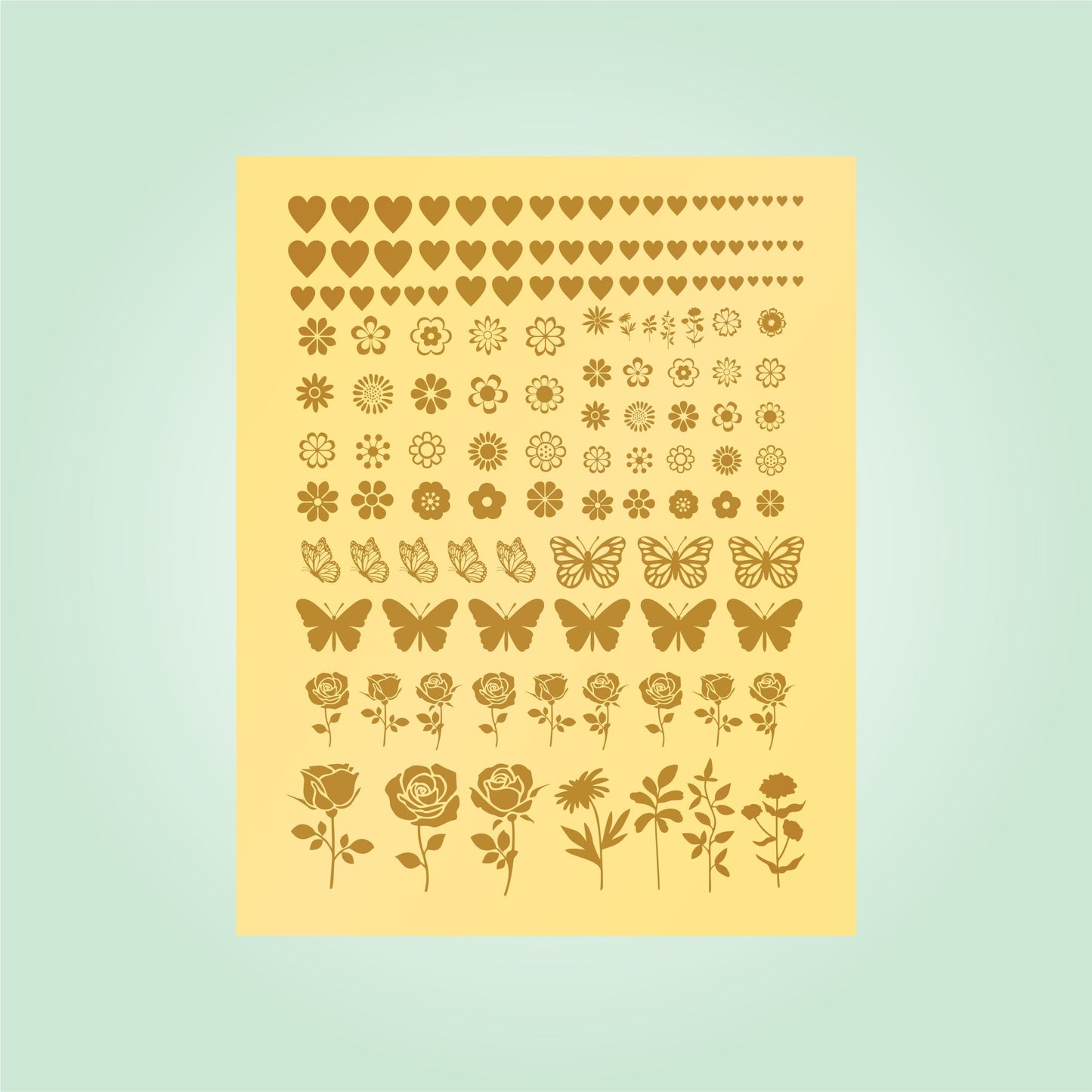 Transparent Golden Printed Sticker for Resin Art – 7.5” x 10” Sheet (Golden Mix Items)