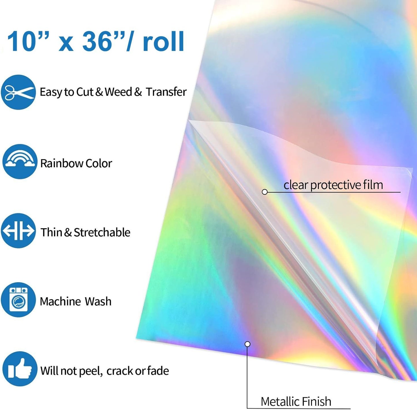 Silver Holographic Heat Transfer Vinyl Sheet – 10 x 36 Inches