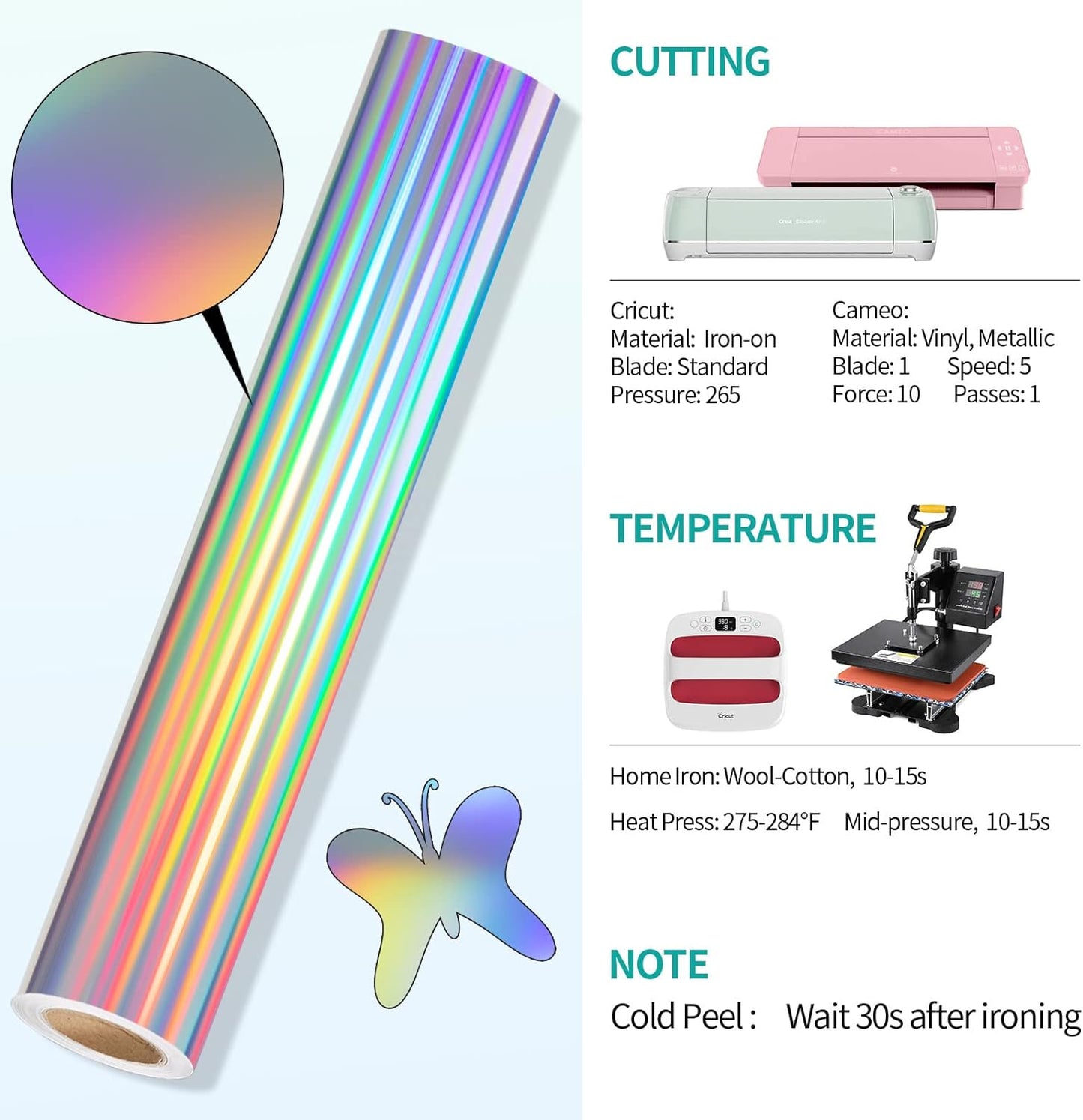 Silver Holographic Heat Transfer Vinyl Sheet – 10 x 36 Inches