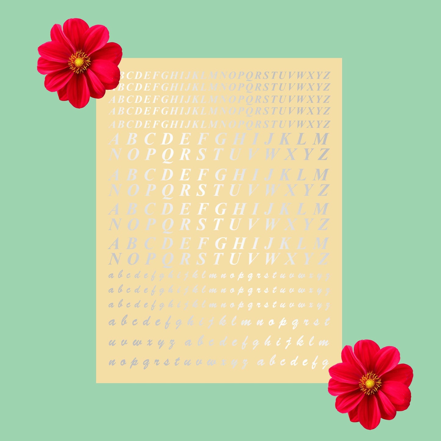 Transparent  Printed Sticker for Resin Art – 7.5” x 10” Sheet-(ALPHABETS)