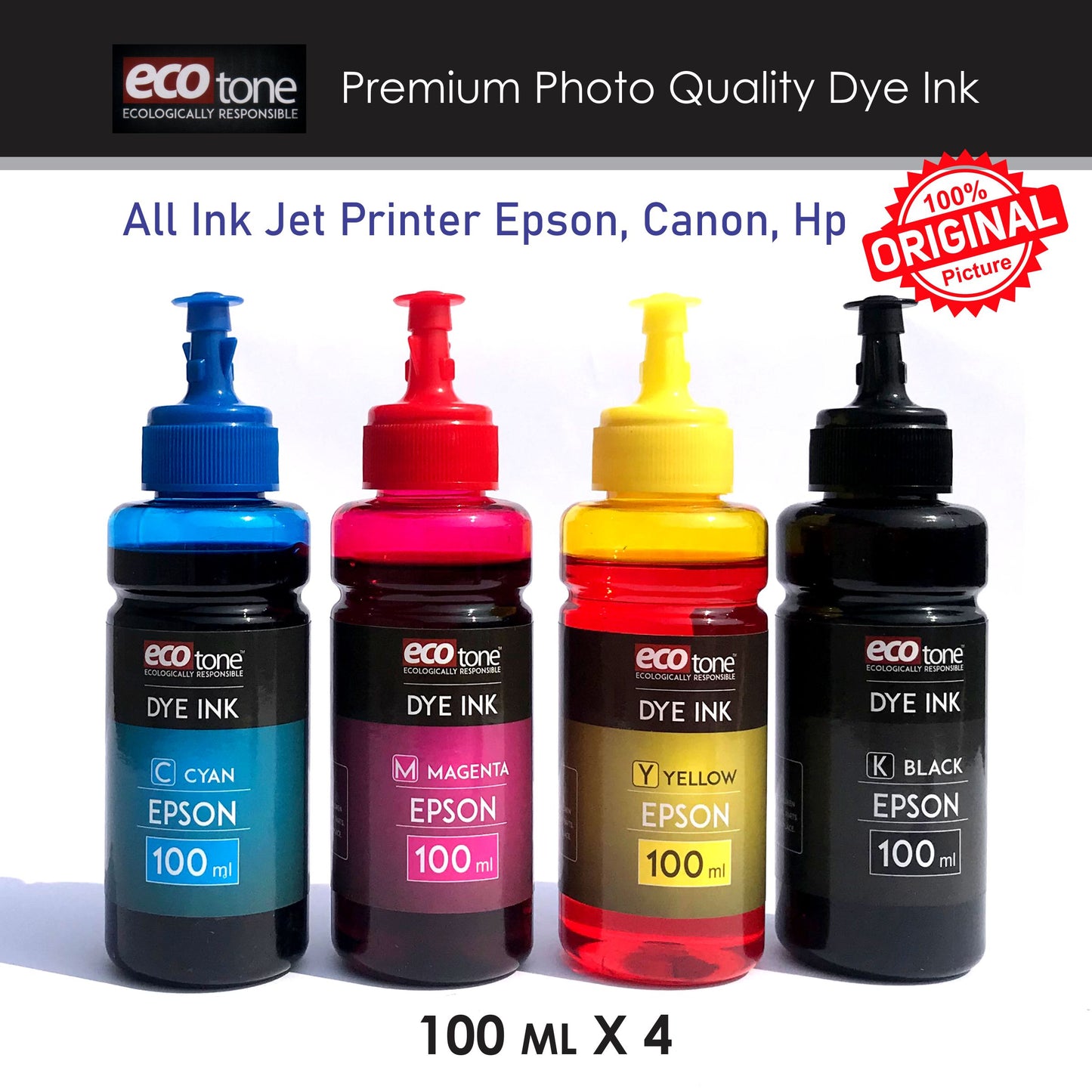 Premium Photo Quality Dye Ink – Eco Tone (4×100ml Set)
