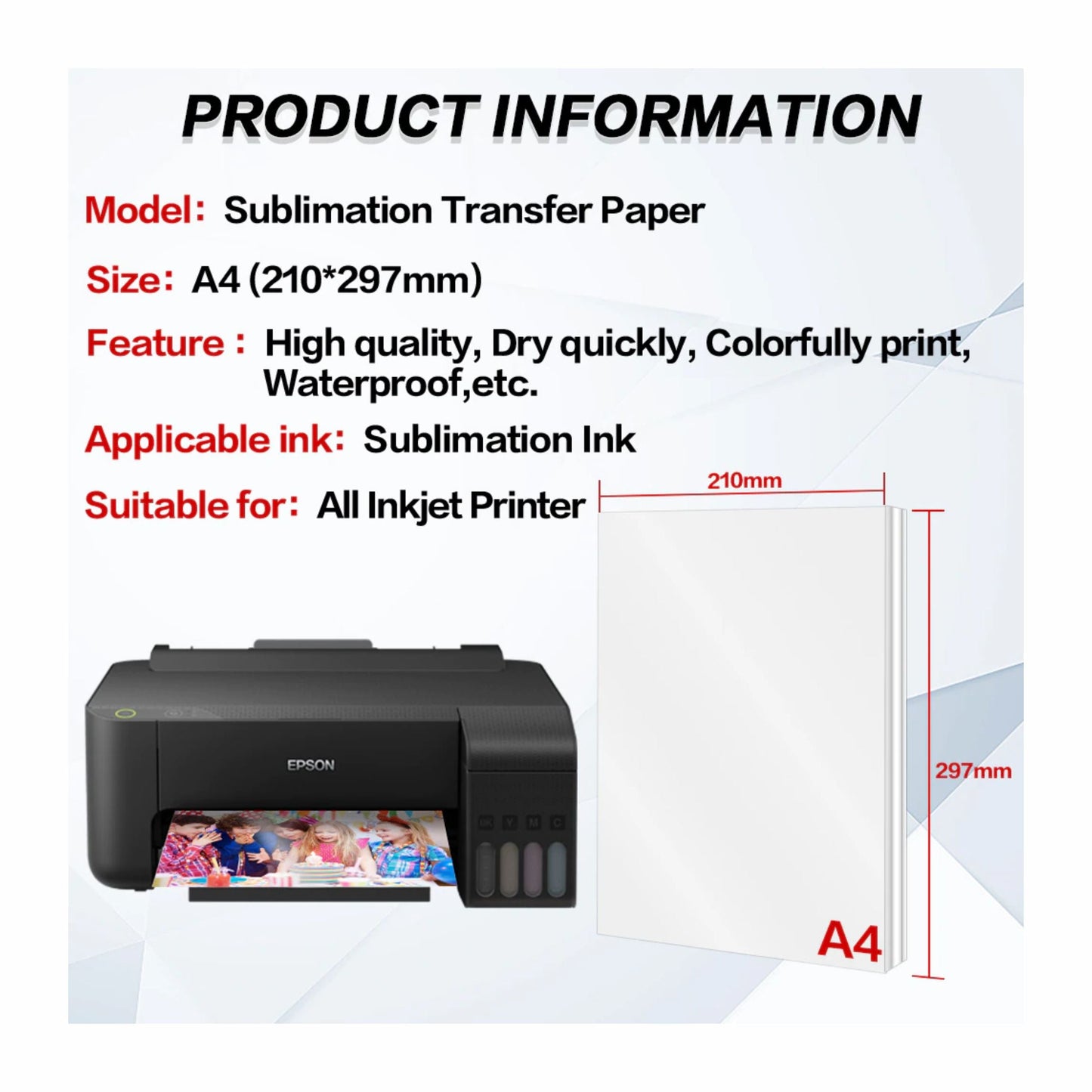 Premium A4 Sublimation Transfer Paper – 100 g/m² | Packs of 10 / 50 / 100 Sheets