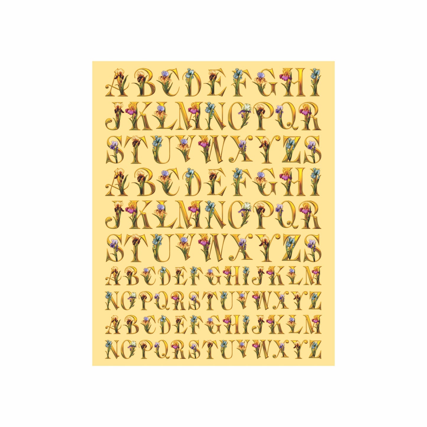 Transparent Golden Printed Sticker for Resin Art – 7.5” x 10” Sheet (BIG ALPHABET)
