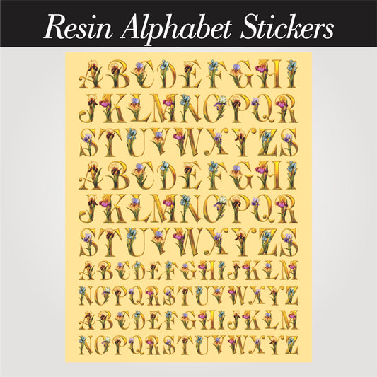 Transparent Golden Printed Sticker for Resin Art – 7.5” x 10” Sheet (BIG ALPHABET)