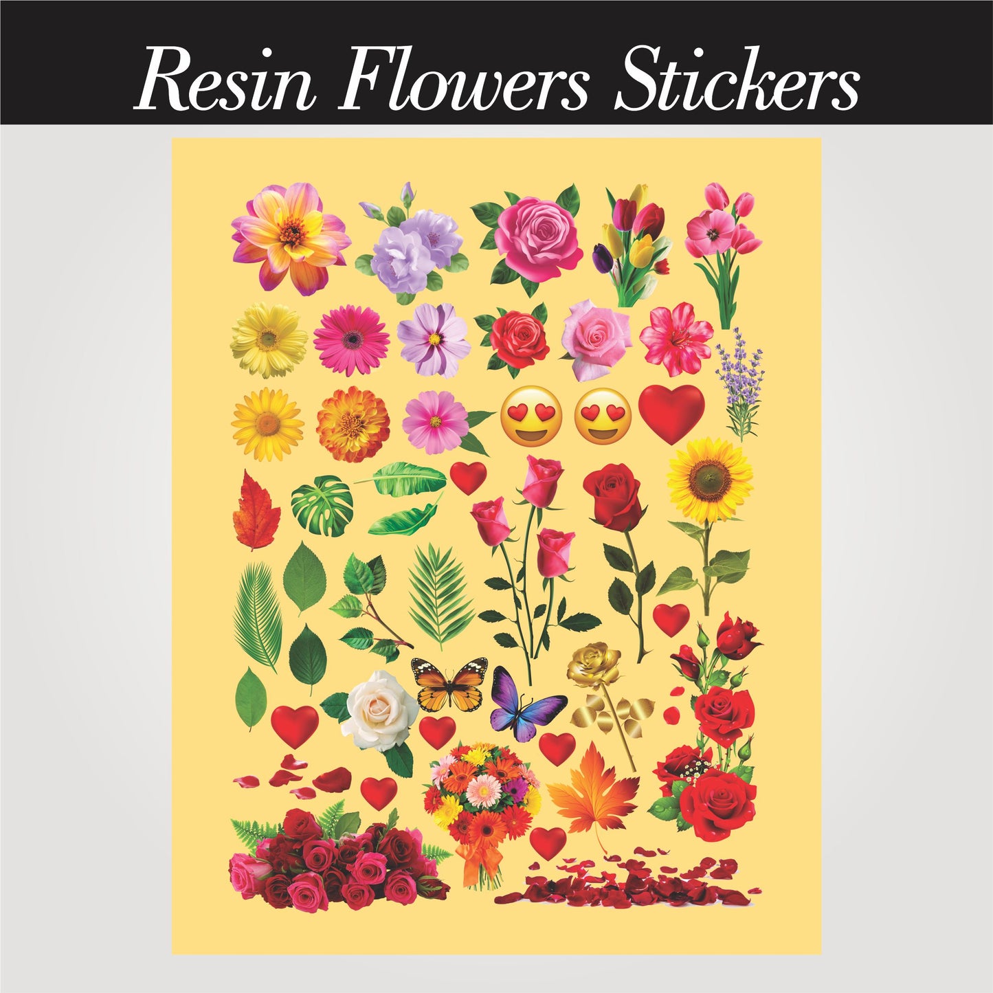 Transparent Golden Printed Sticker for Resin Art – 7.5” x 10” Sheet (flowers)
