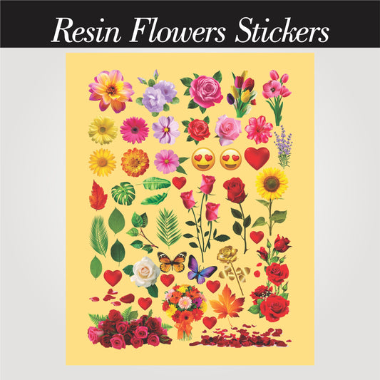 Transparent Golden Printed Sticker for Resin Art – 7.5” x 10” Sheet (flowers)