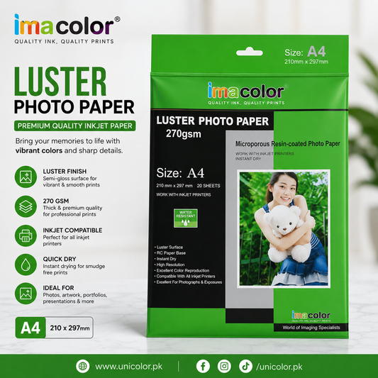 A4 IMA Luster Photo Paper 270GSM – (1 Pack = 20 Sheets)